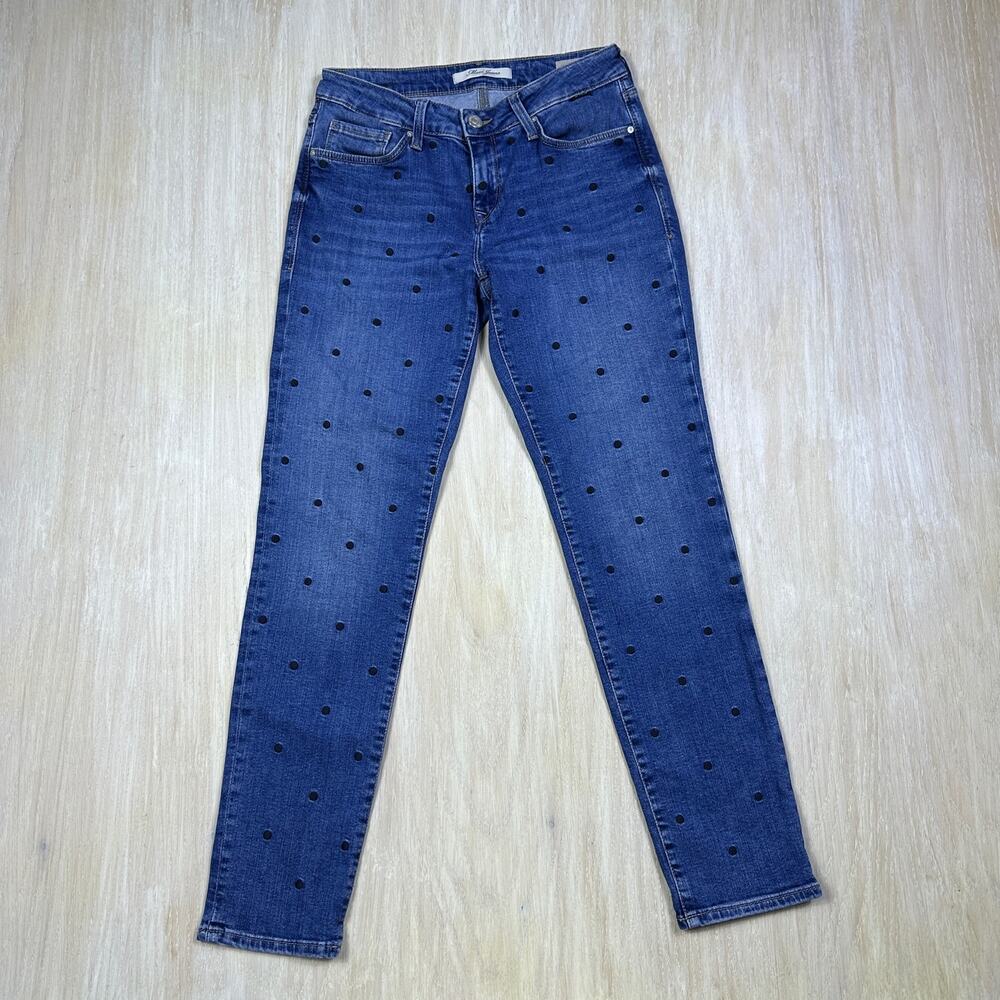 Mavi Jeans Ada Boyfriend Mid Rise Blue Embroidered Polka Dot Denim Jeans 26x29